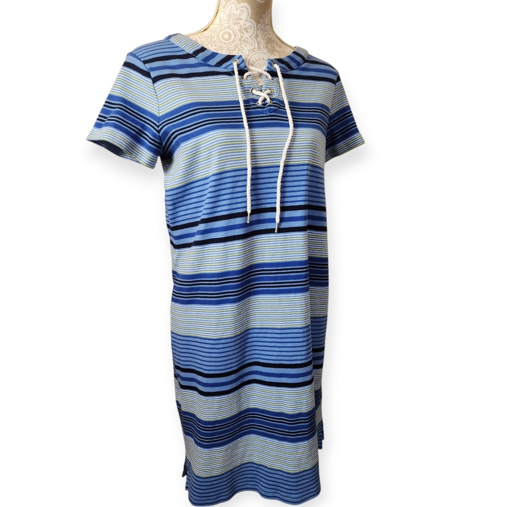 Talbots "Hello Saturday" Striped Cotton Casual Dress Size Small